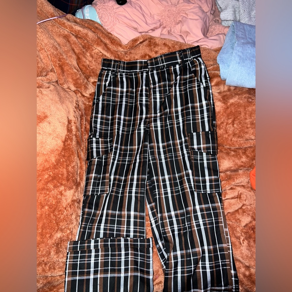 Vintage Y2K plaid straight legged himmed bottoms